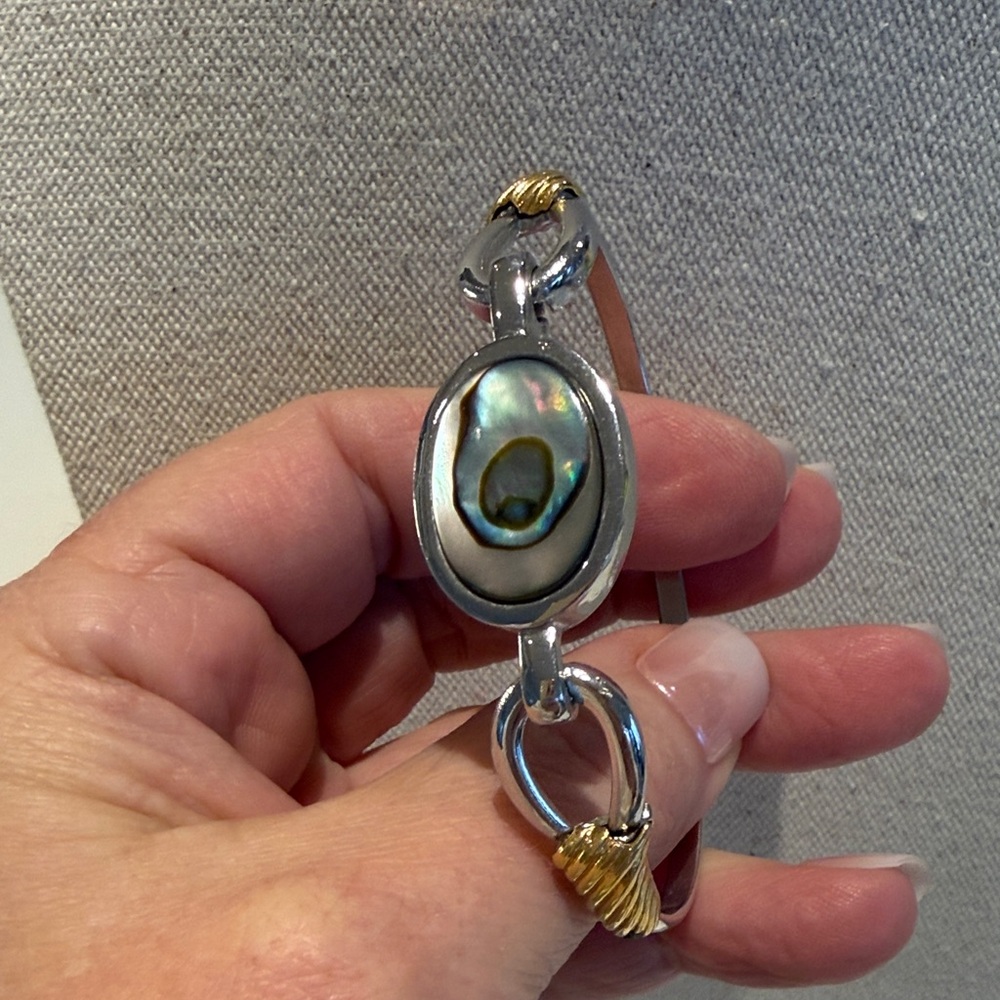 Avon Silver Bracelet with Abalone and Gold Accents